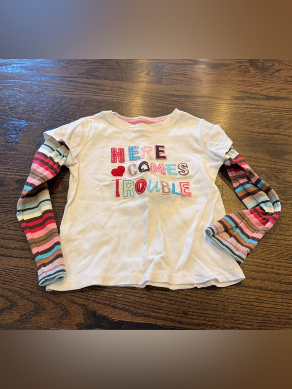 GAP White Long Sleeve Tee with Multicolor Striped Sleeves